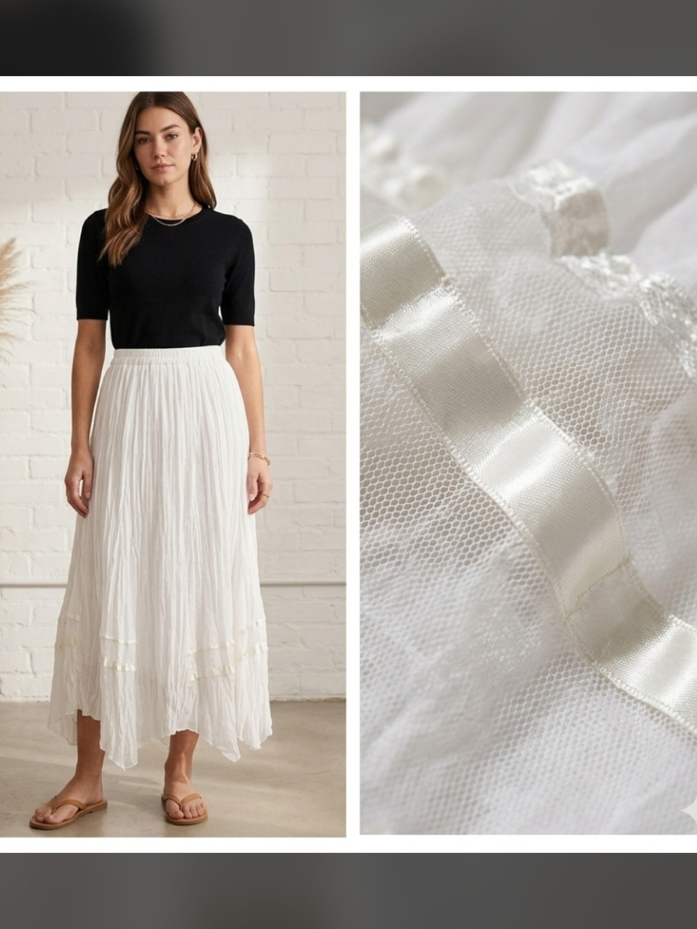 LM Collection | Elegant White Crinkle Maxi Skirt | Size Medium